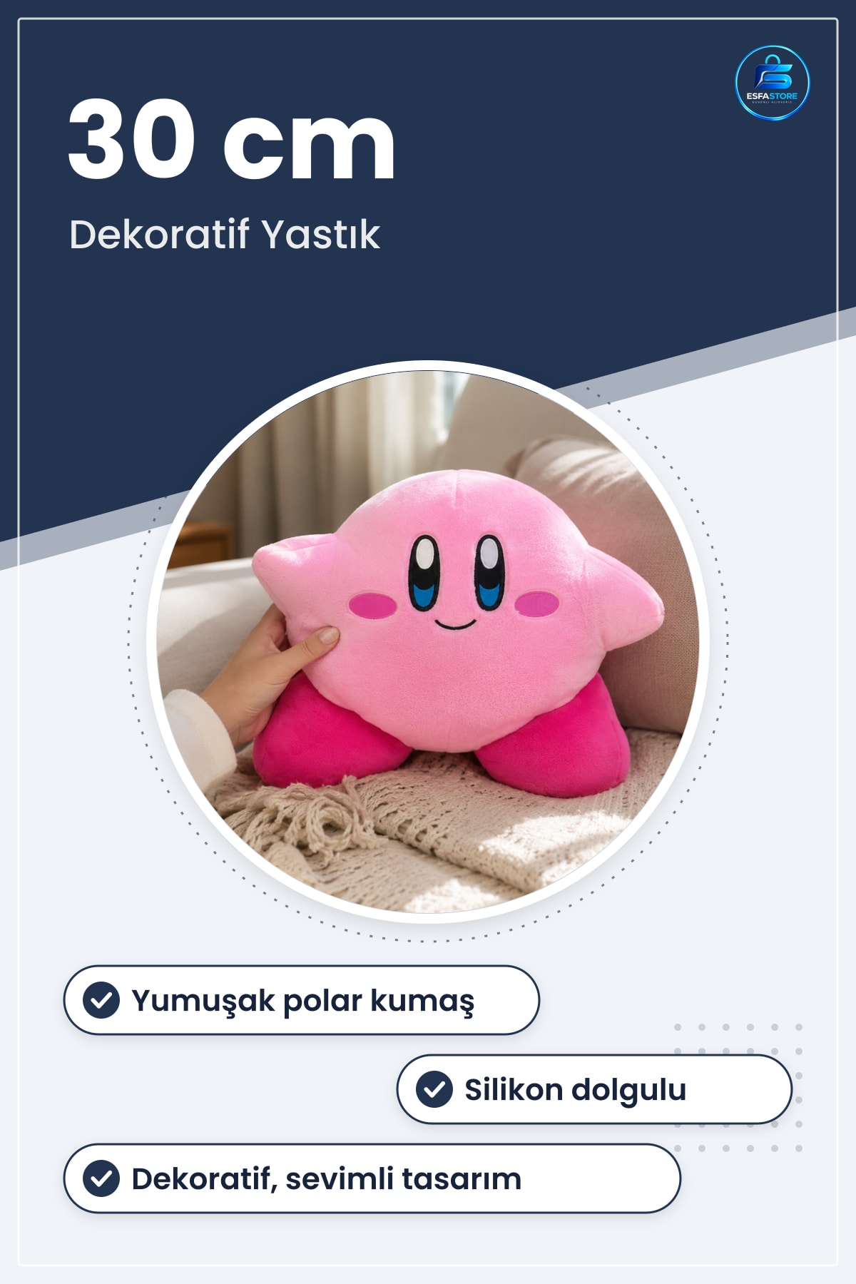 Pembe Peluş Yastık 30 cm Dekoratif Yumuşak Silikon Dolgulu Koltuk ve Yatak Yastığı Polar Kumaş