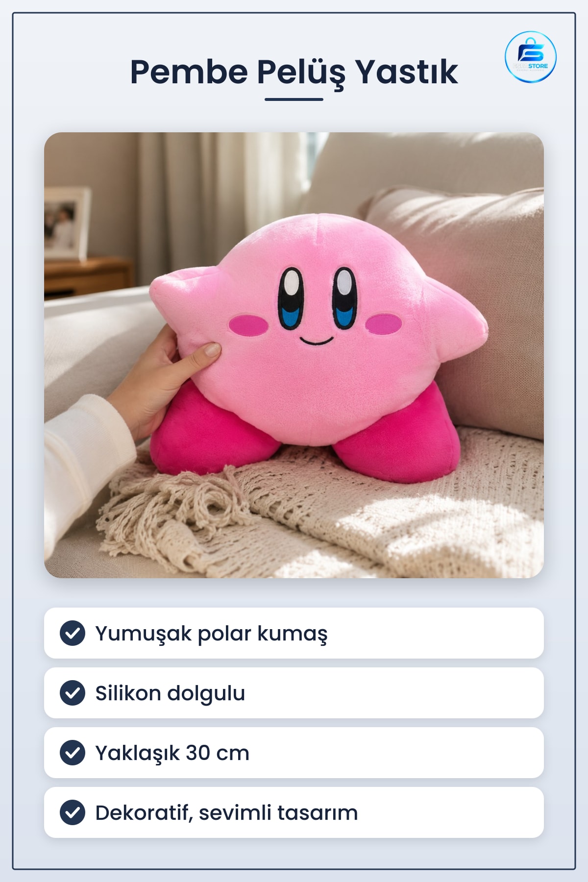 Pembe Peluş Yastık 30 cm Dekoratif Yumuşak Silikon Dolgulu Koltuk ve Yatak Yastığı Polar Kumaş