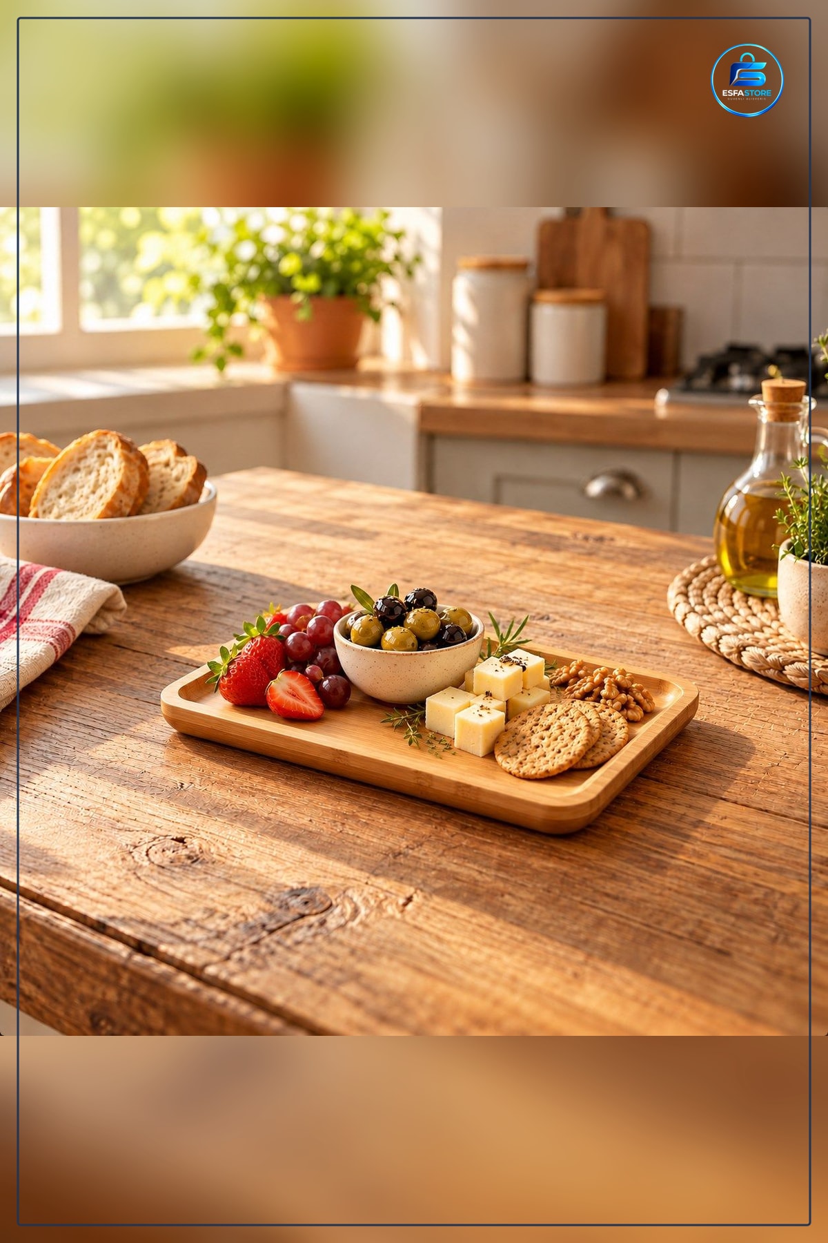 Bambu Sunum Tabağı Emmy 18 cm Dikdörtgen Kahvaltılık Servis Doğal Ahşap Görünümlü Mutfak