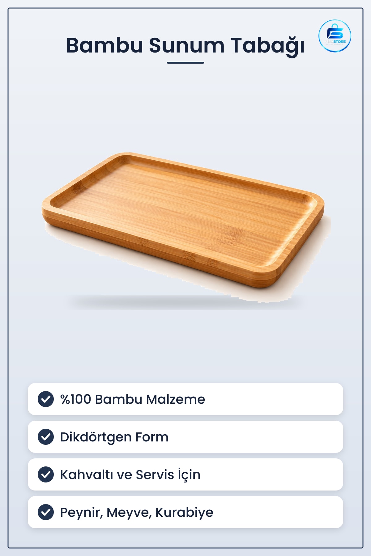 Bambu Sunum Tabağı Emmy 18 cm Dikdörtgen Kahvaltılık Servis Doğal Ahşap Görünümlü Mutfak
